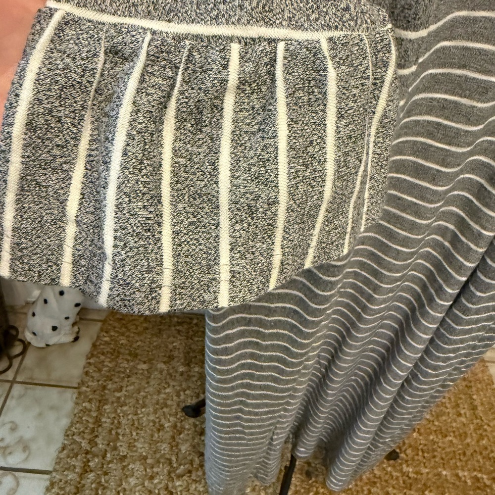 Umgee Boho Gray & White Stipe Long Open Front Duster Cardigan Coverup Kimono XL - Picture 6 of 9